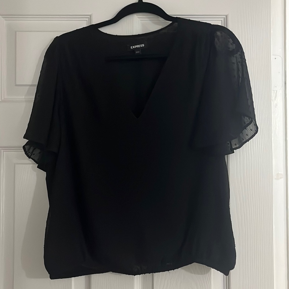 Express Black V-Neck Blouse with Circle Pattern